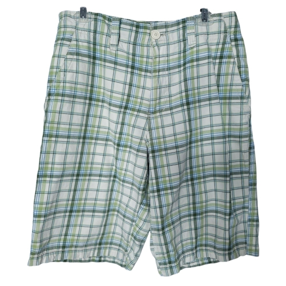 Aeropostale White Green Plaid Cotton Golf Beach Shorts 30 to 32 waist 12 inseam